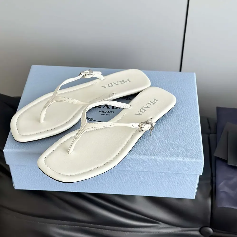 Prada Leather Thong Sandals for Women in White