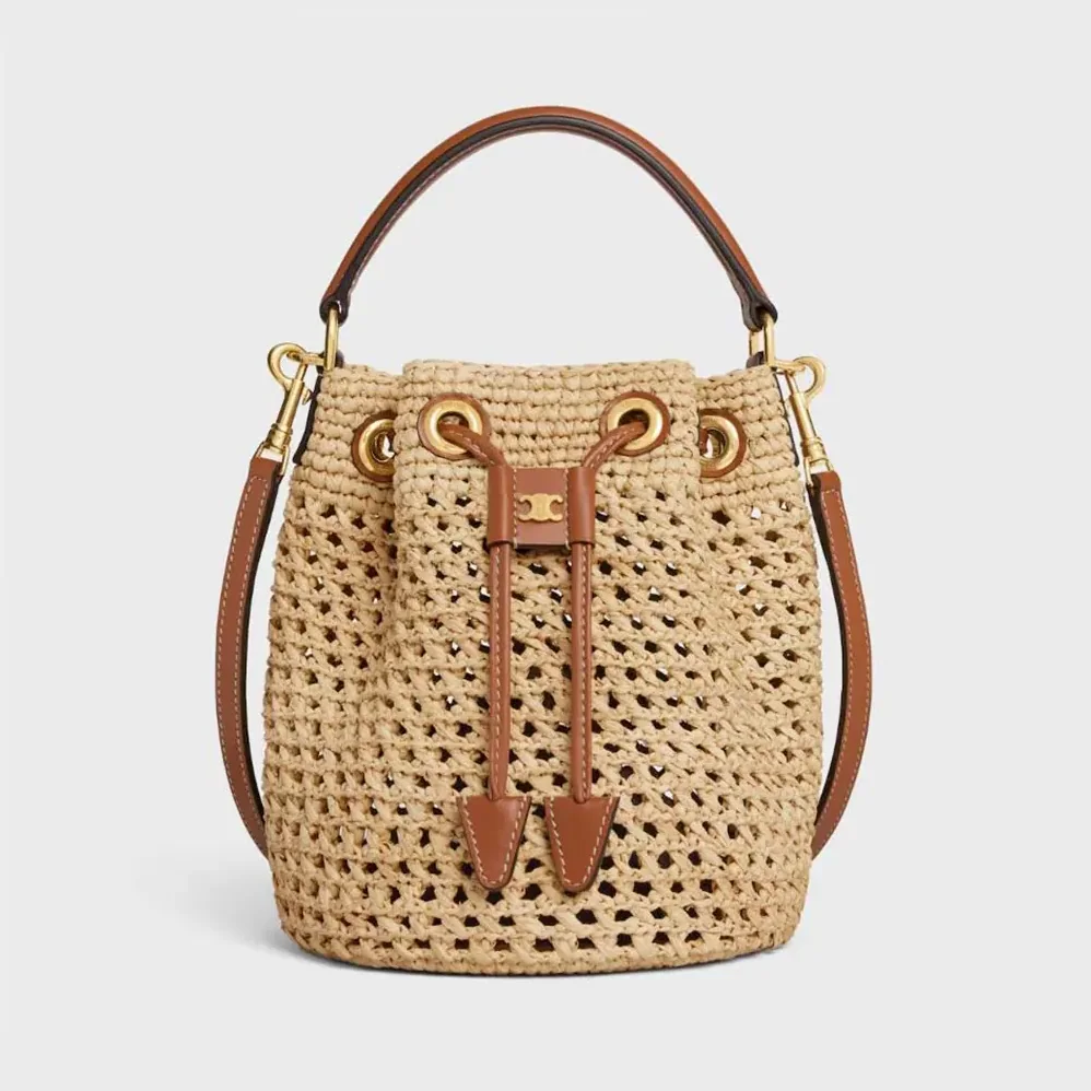 Celine Teen Clara Bag in Raffia and Calfskin for Women Celine Teen Clara Bag in Raffia and Calfskin for Women
