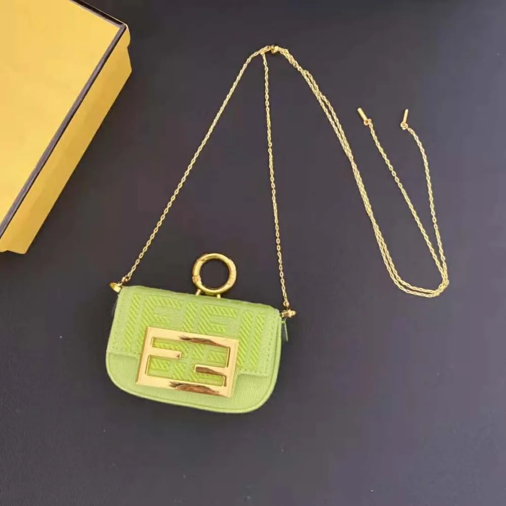 Fendi Nano Baguette Charm Acid Green Canvas Charm with FF Embroidery for Women