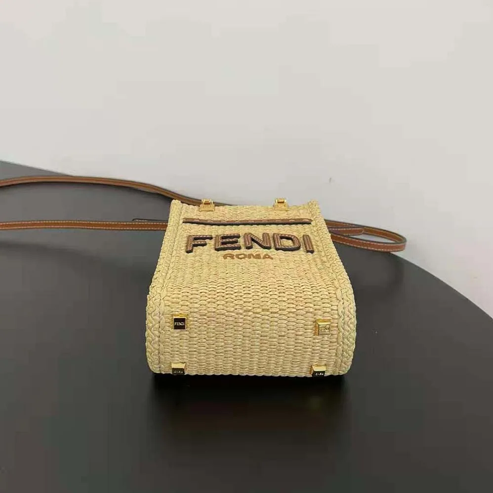 Fendi Mini Sunshine Shopper Natural Straw Mini for Women in Bag