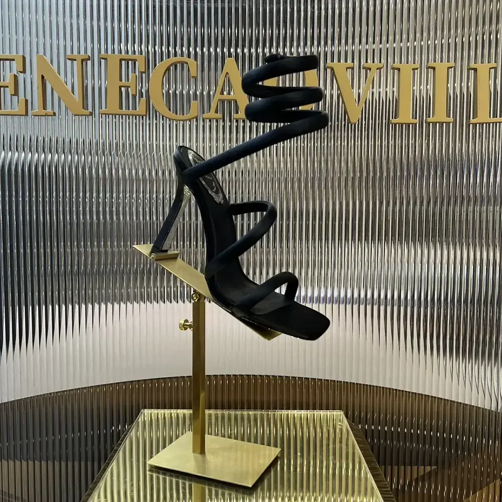 Rene Caovilla Cleopatra Black Satin Sandal 105 for Women Rene Caovilla Cleopatra Black Satin Sandal 105 for Women