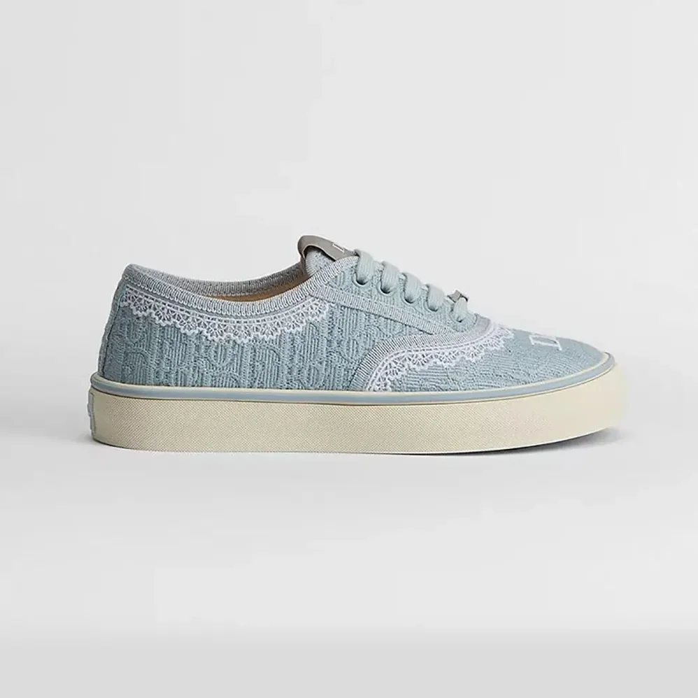 Dior Saltwind Sneaker Bleu Ciel Dior Oblique Embroidered Cotton and White Lace for Unisex Dior Saltwind Sneaker Bleu Ciel Dior Oblique Embroidered Cotton and White Lace for Unisex