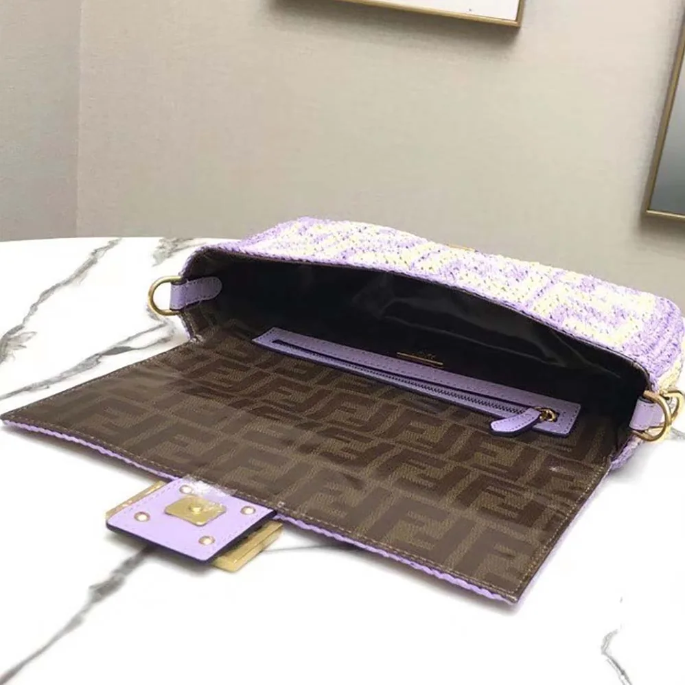 Fendi Baguette Large Lilac FF Raffia Bag for Women