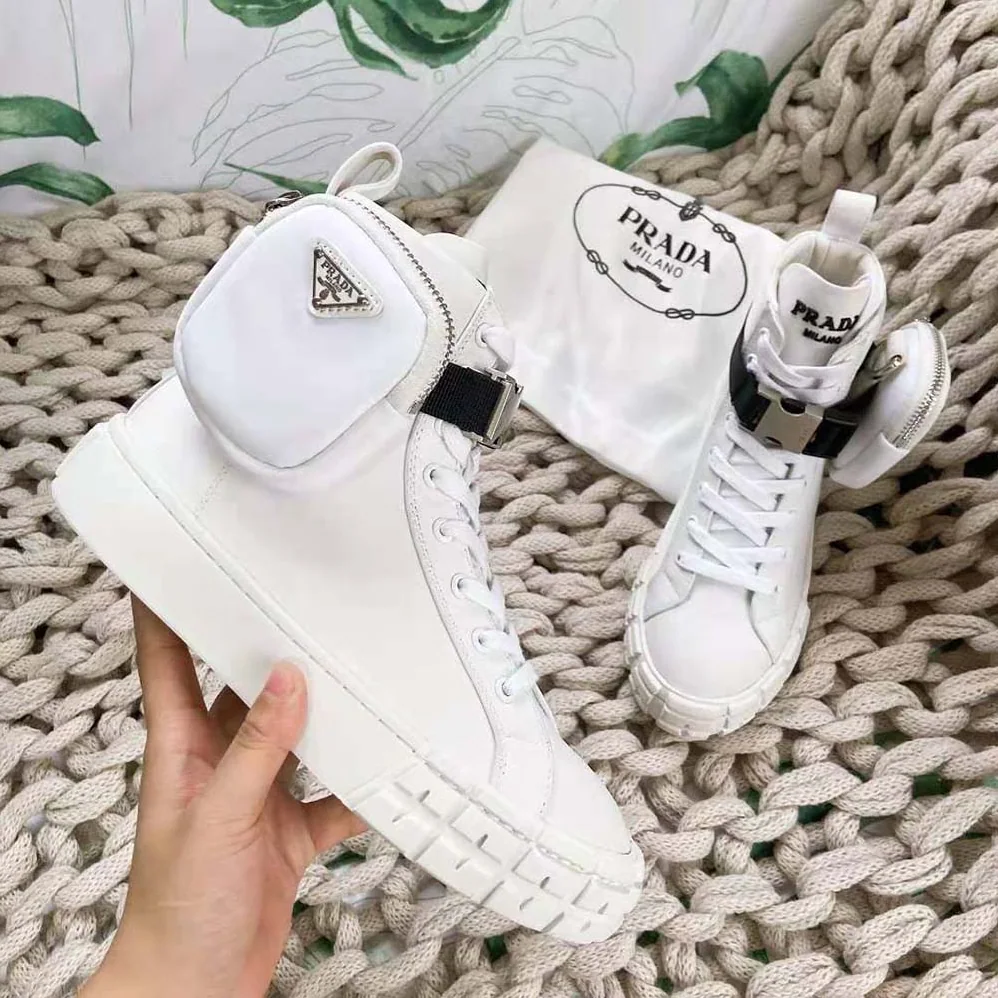 Prada Wheel Re-Nylon High-top Sneakers for Women in White