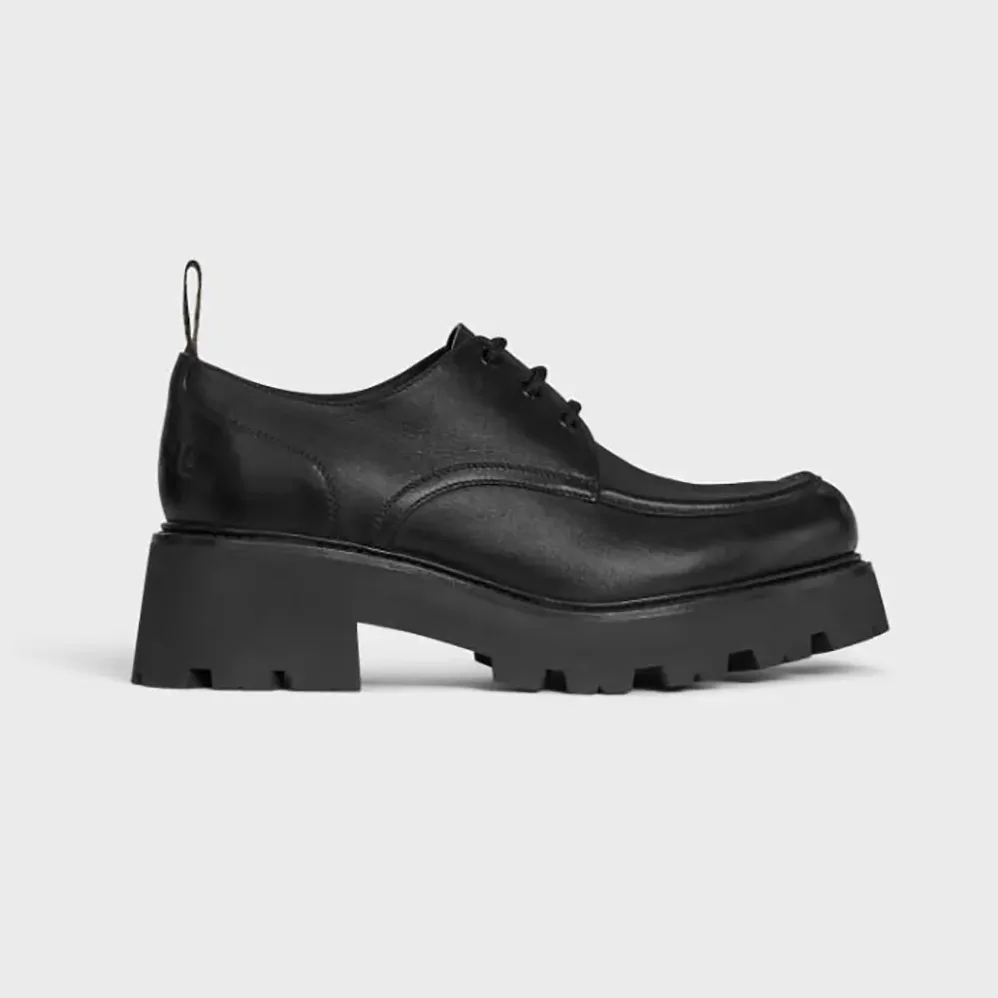 Celine Triomphe Derbies in Shiny Bull for Women in Black