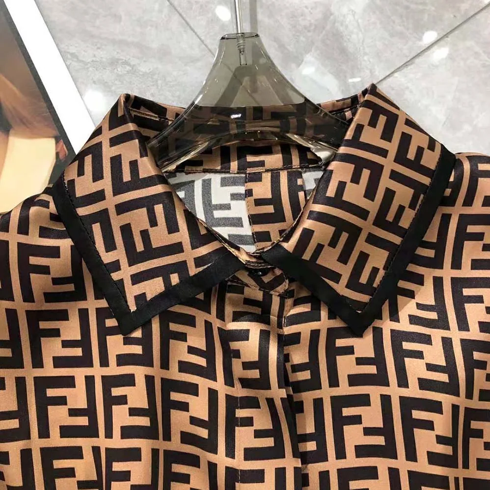 Fendi Brown Twill Shirt with Classic Collar for Women Fendi Brown Twill Shirt with Classic Collar for Women