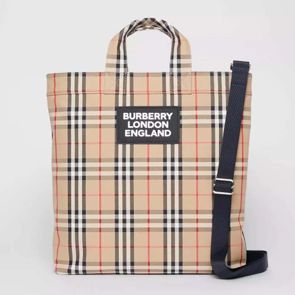 Burberry Logo Applique Vintage Check Cotton Blend Tote for Men