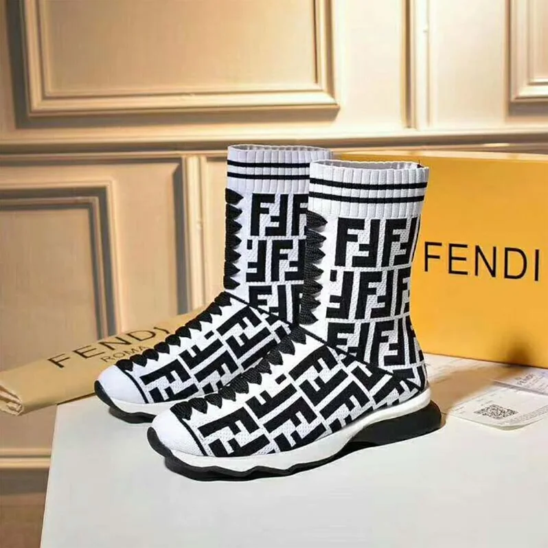 Fendi Shoes Multicolor Fabric Sneaker Boots for Women in White