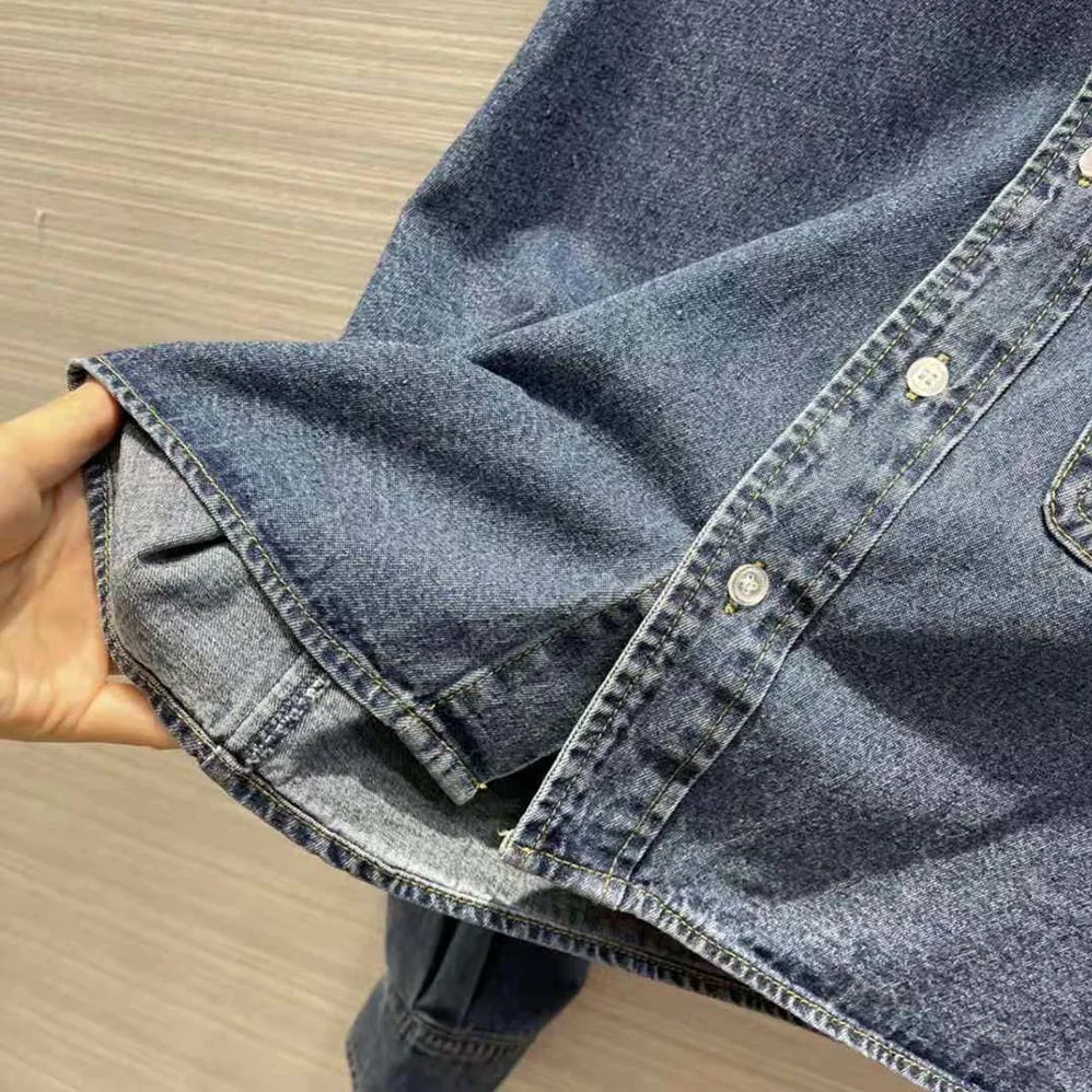 Celine Cropped Shirt in Union Ocean Wash Denim for Women