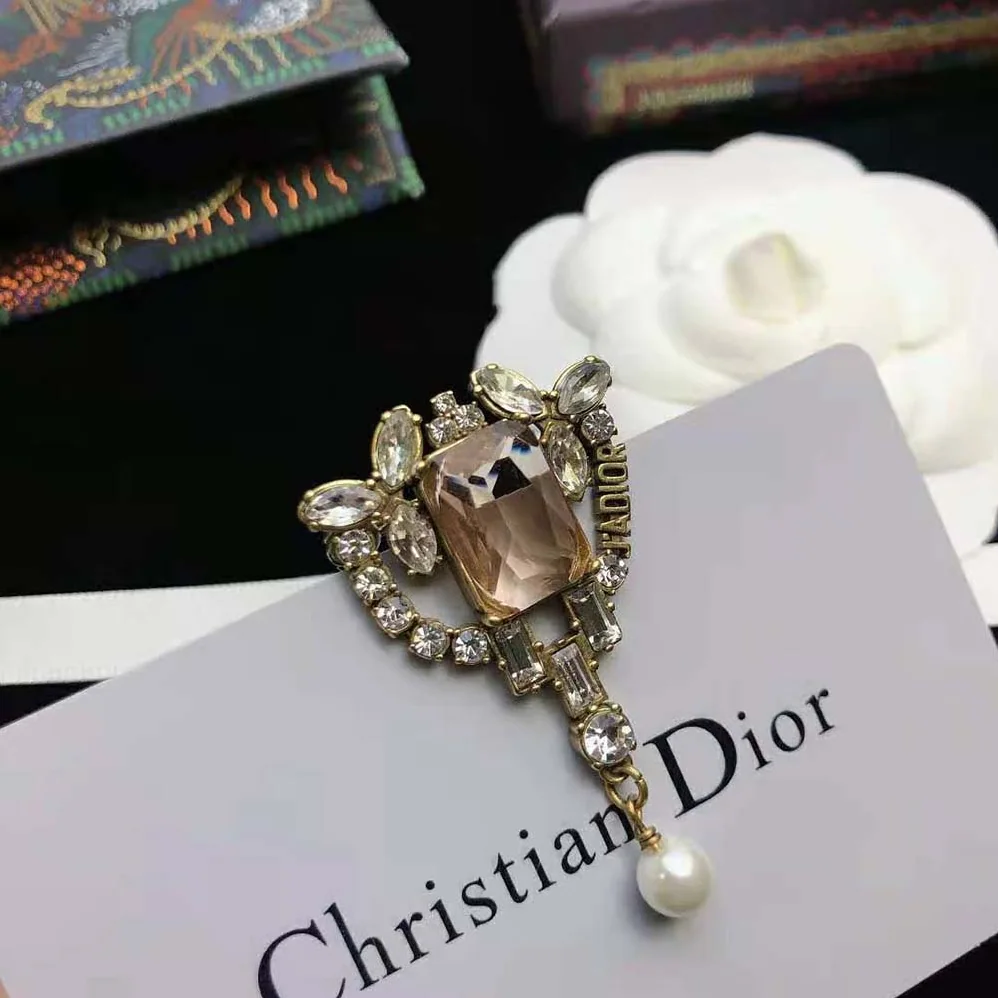 Dior J adior Brooch Antique Gold-Finish Metal and a White Resin Pearl for Women