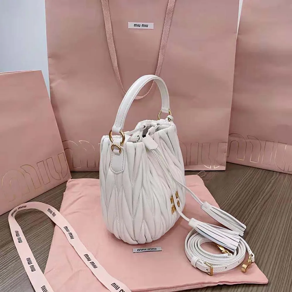 Miu Miu Matelassé Nappa Leather Bucket Bag for Women in White Miu Miu Matelassé Nappa Leather Bucket Bag for Women in White