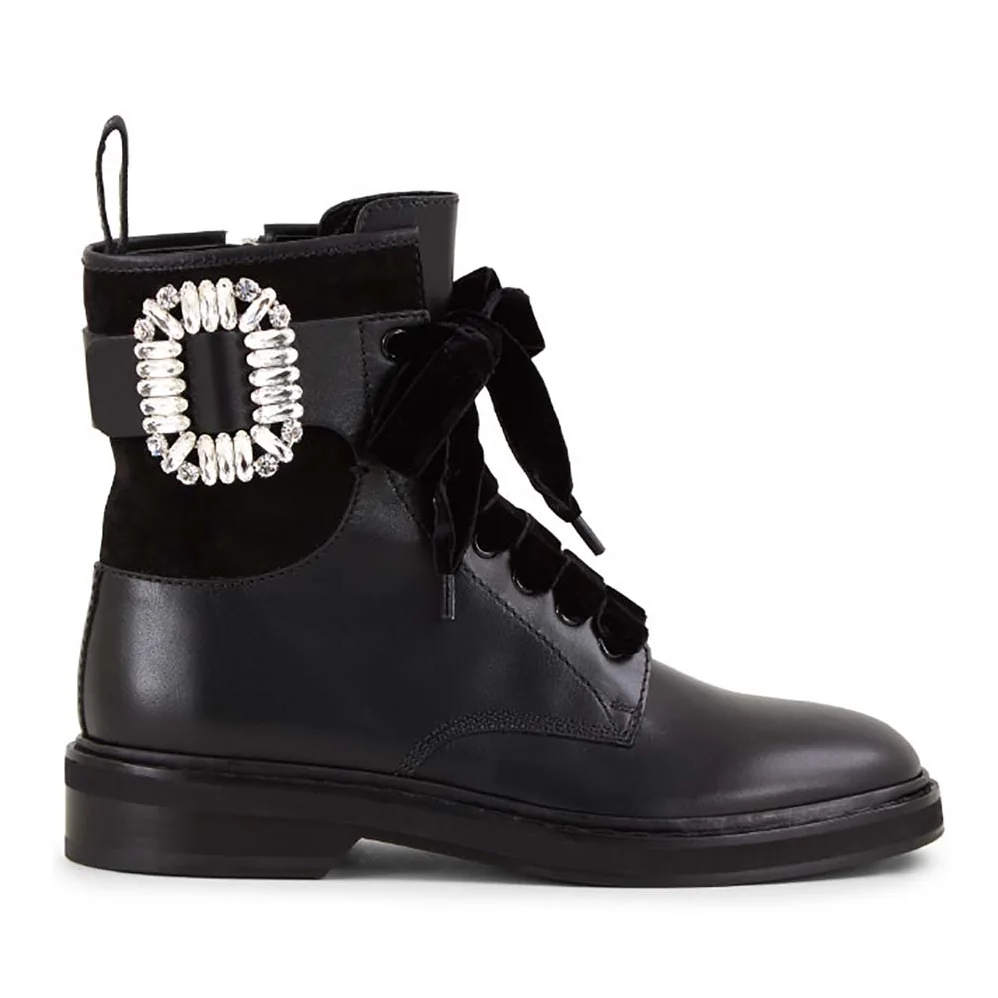 Roger Vivier Shoes Viv' Rangers Strass Buckle Ankle Boots for Women in Black Roger Vivier Shoes Viv' Rangers Strass Buckle Ankle Boots for Women in Black