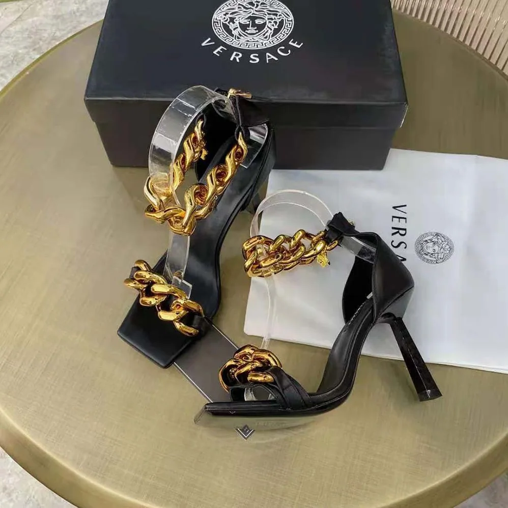 Versace Medusa Chain Nappa Leather Sandals in 11cm Heel for Women in Black