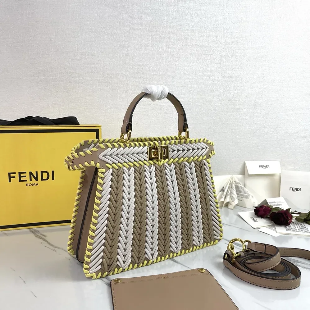 Fendi Peekaboo ISeeU Small Multicolor Interlaced Leather Bag for Women Fendi Peekaboo ISeeU Small Multicolor Interlaced Leather Bag for Women