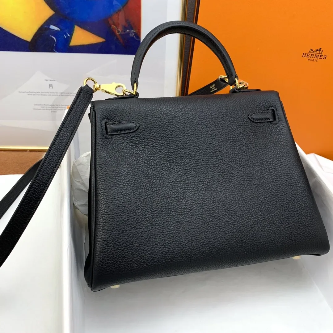Hermes Kelly 25 Retourne Togo Black Bag