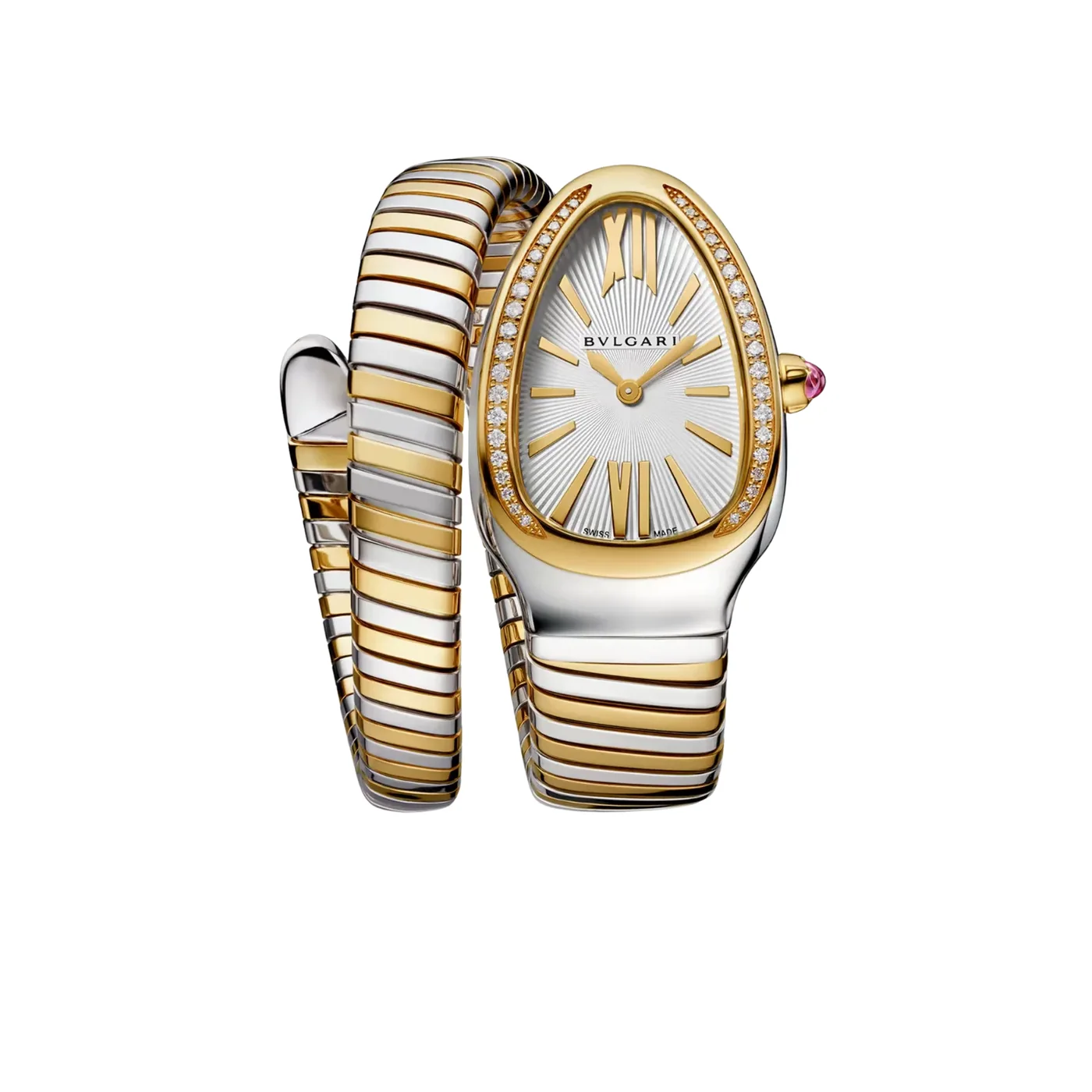 Bvlgari Serpenti Tubogas Watch Silver in Gold Toned White Dial