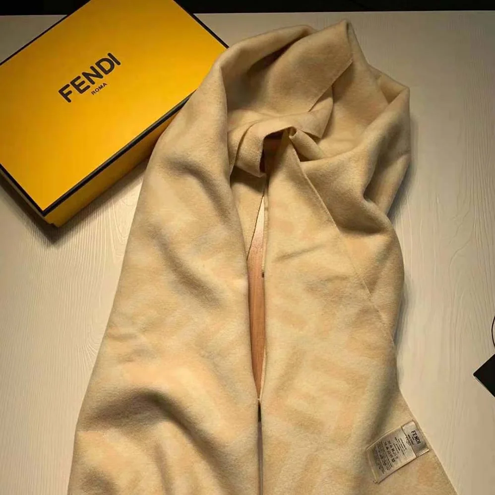 Fendi Long Scarf with Fringed Edges for Women in Beige Fendi Long Scarf with Fringed Edges for Women in Beige