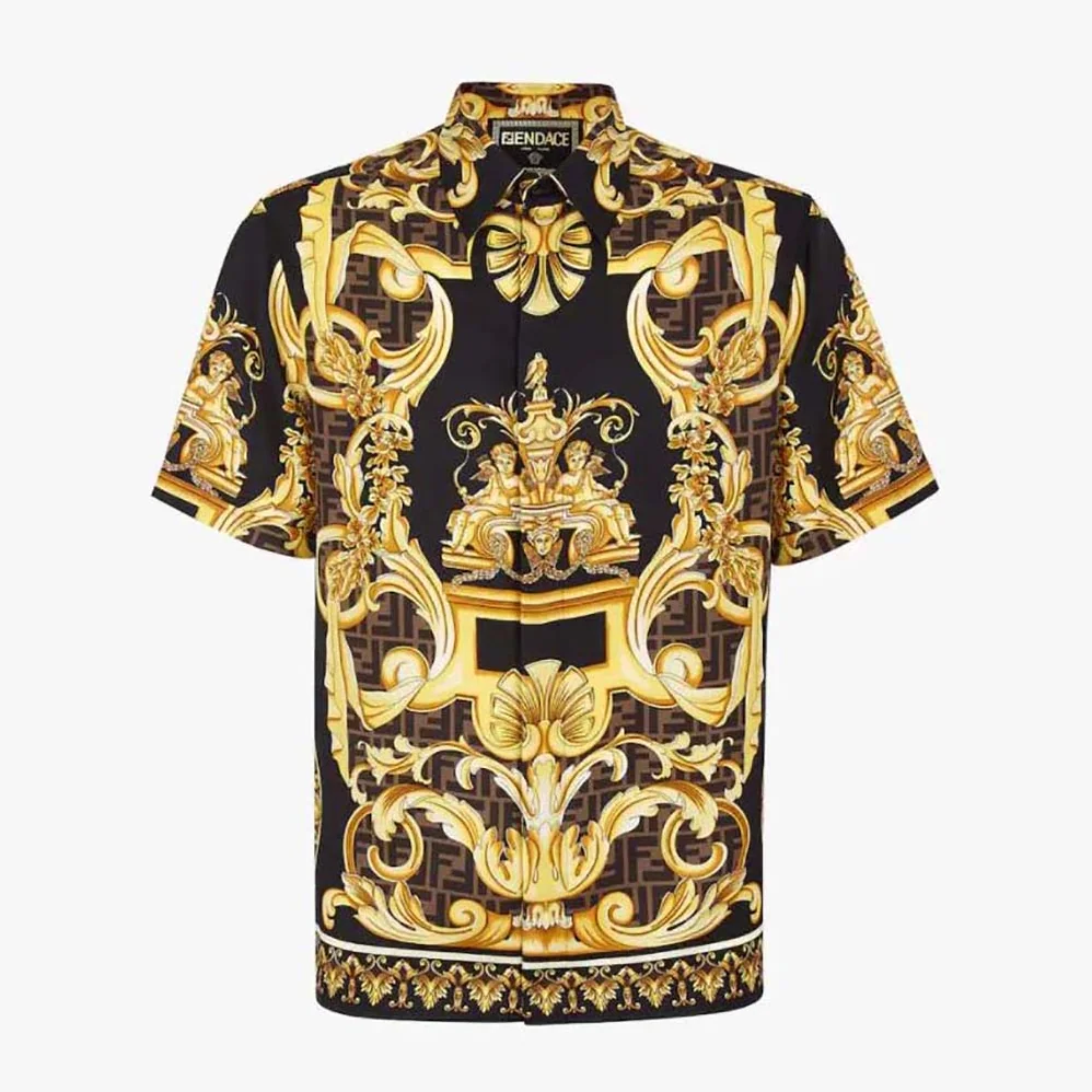 Fendi Fendace Multicolor Silk Shirt for Men in Black Fendi Fendace Multicolor Silk Shirt for Men in Black