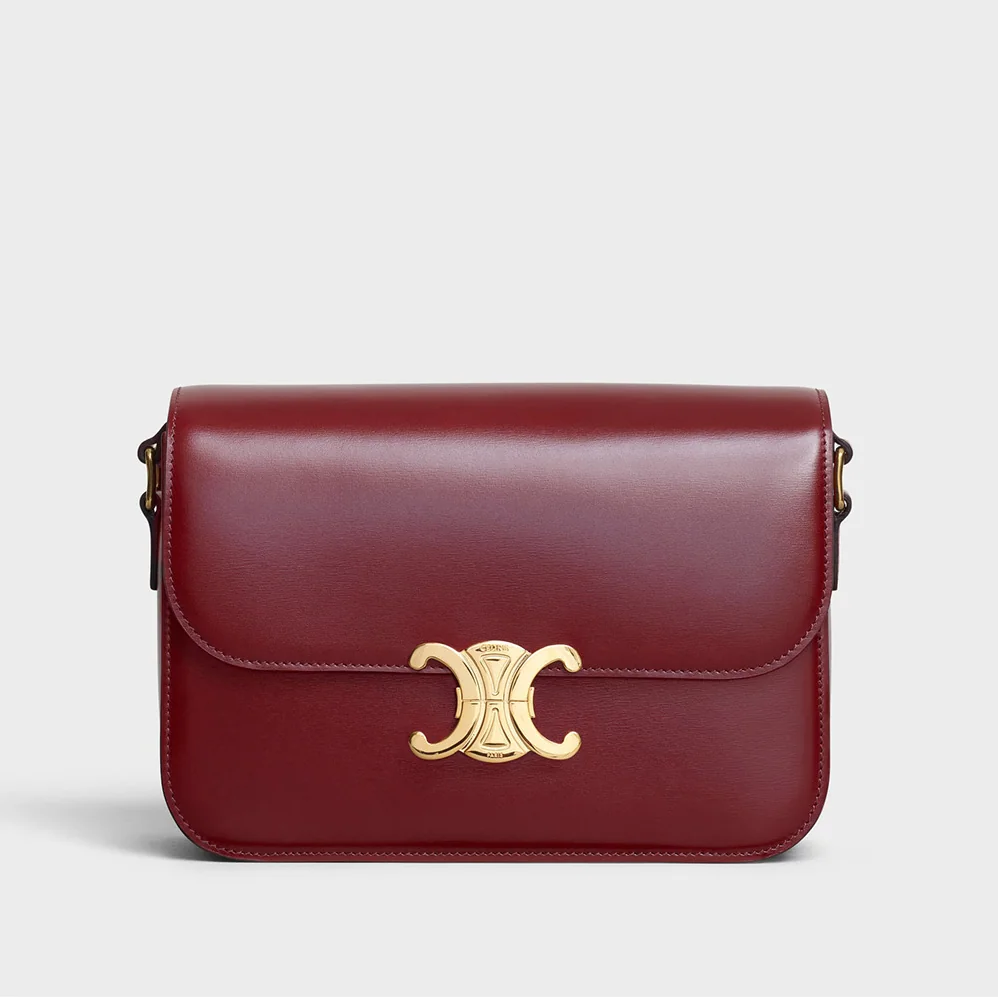 Celine Medium Triomphe Bag in Shiny Calfskin for Women in Maroon