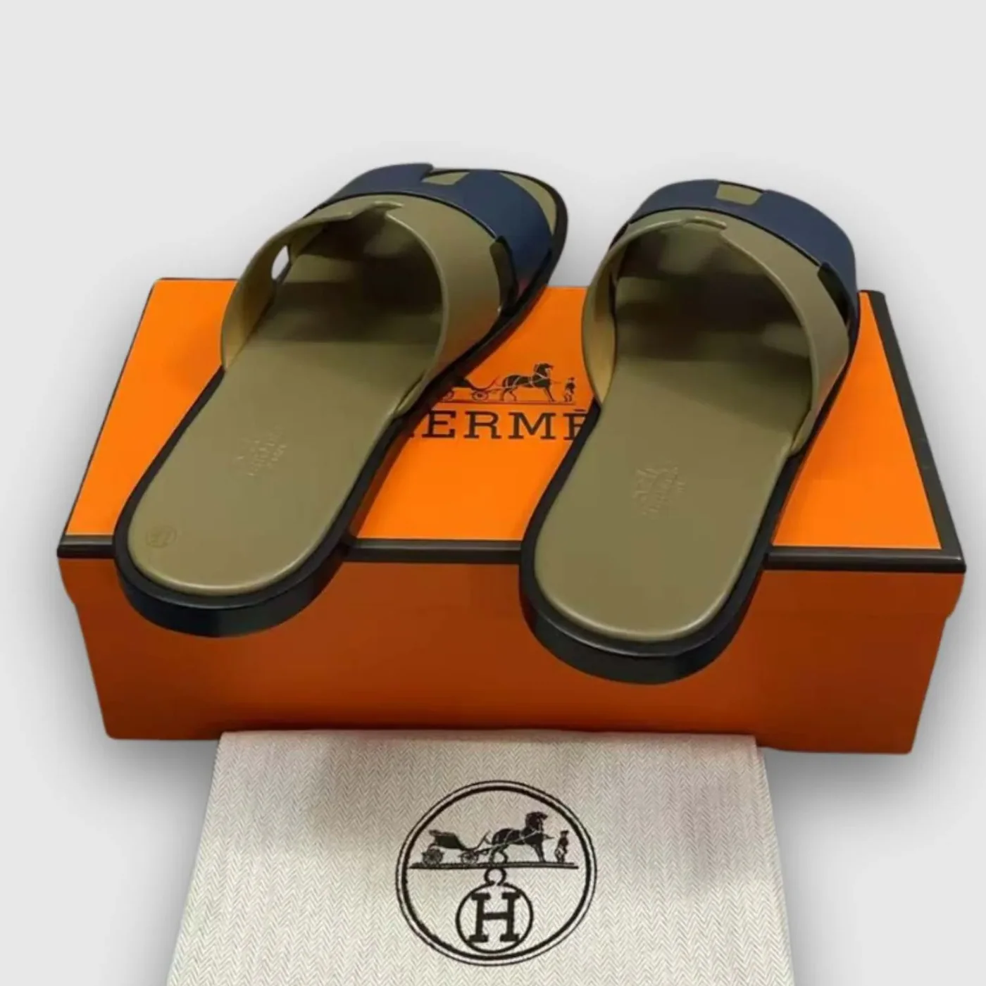 Hermes Izmir Sandals Green in Indigo Hermes Izmir Sandals Green in Indigo