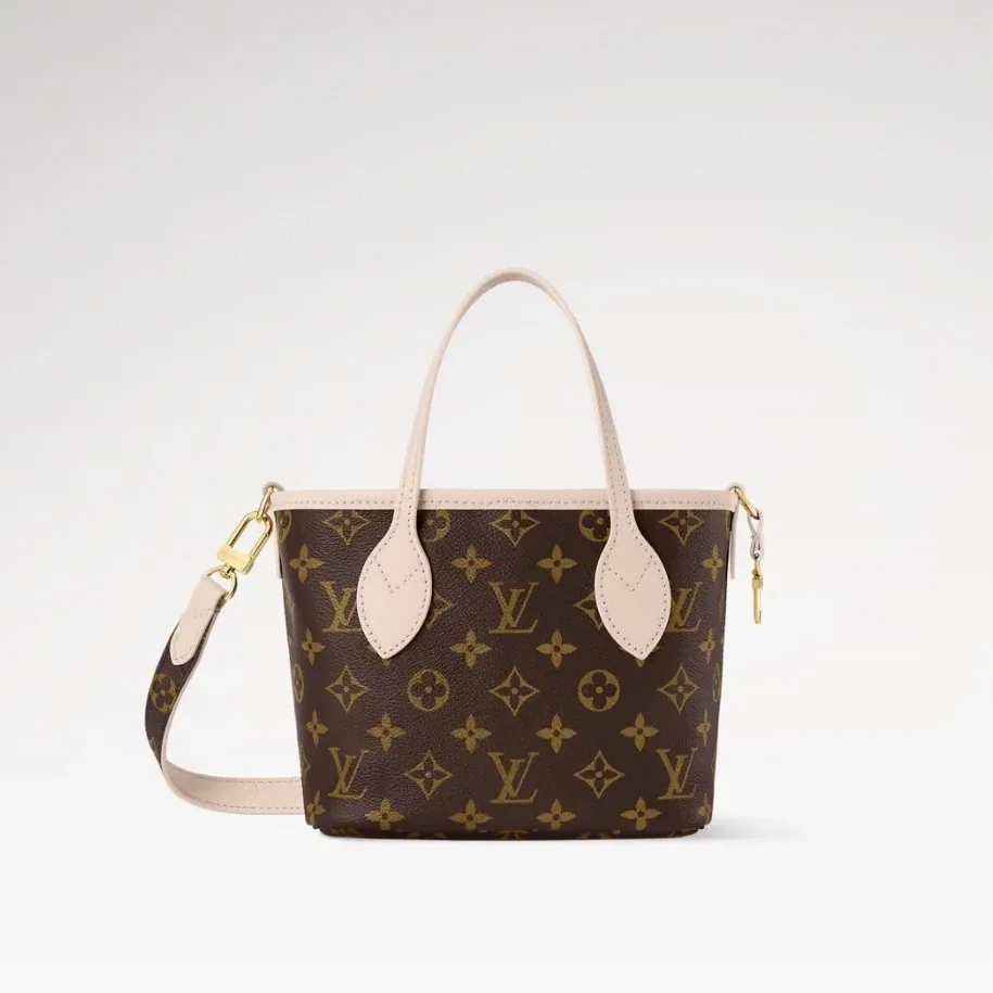 Louis Vuitton Neverfull Bandouliere Inside Out BB Tote Bag in Limestone Gold Hardware