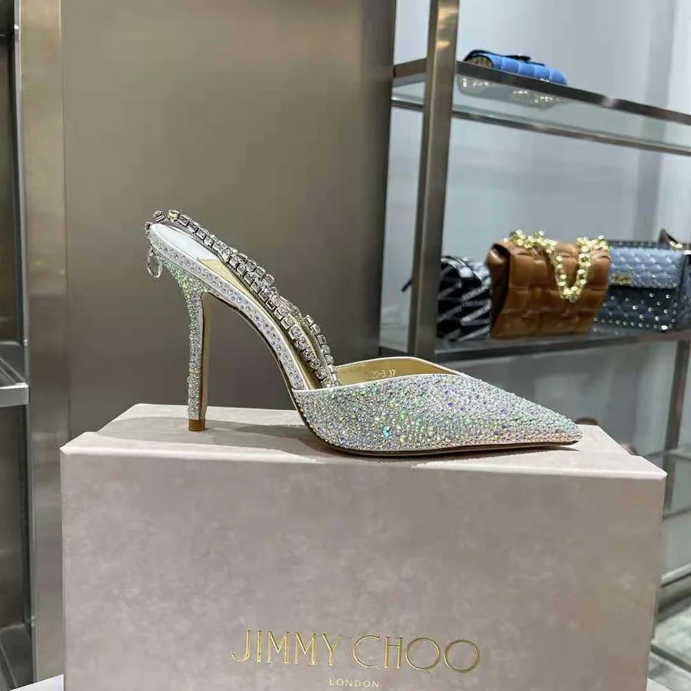 Jimmy Choo Saeda 100 Ivory Satin Pumps with Crystal Embellishment for Women