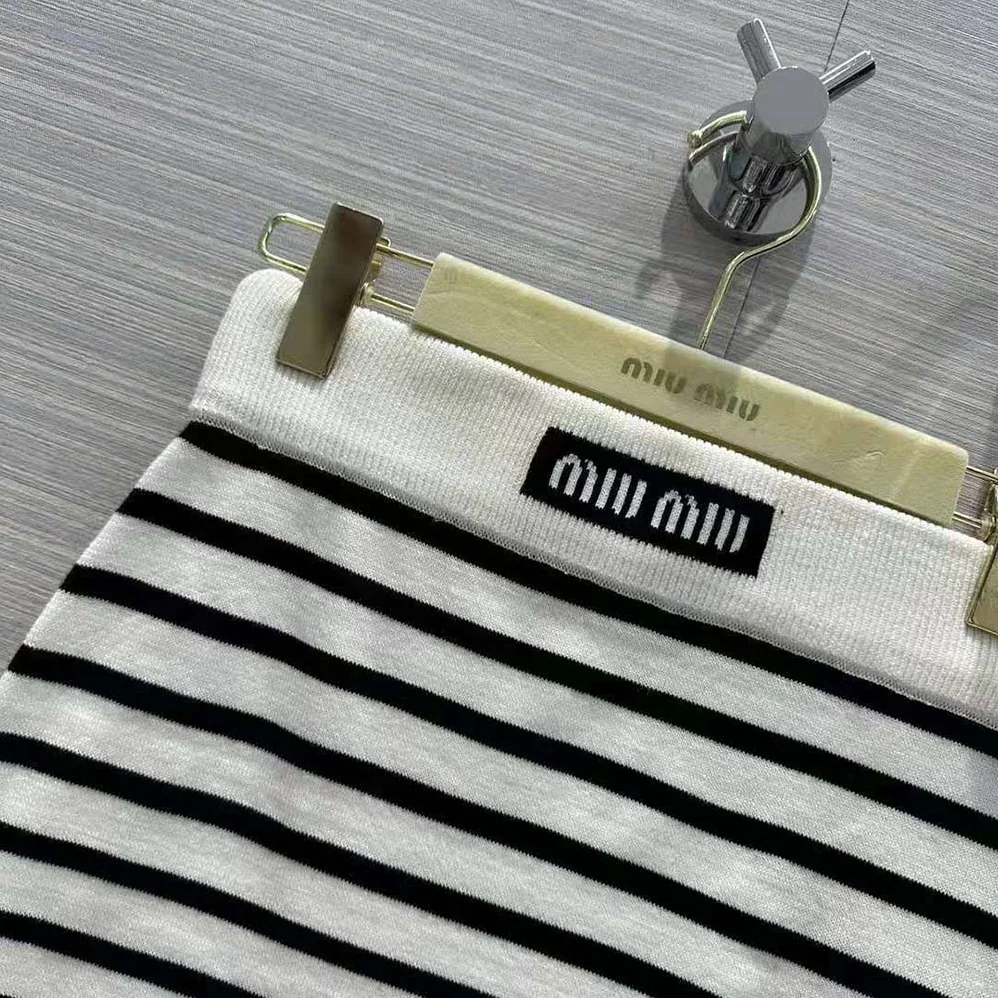 Miu Miu Cotton Miniskirt with Intarsia Logo for Women in Black