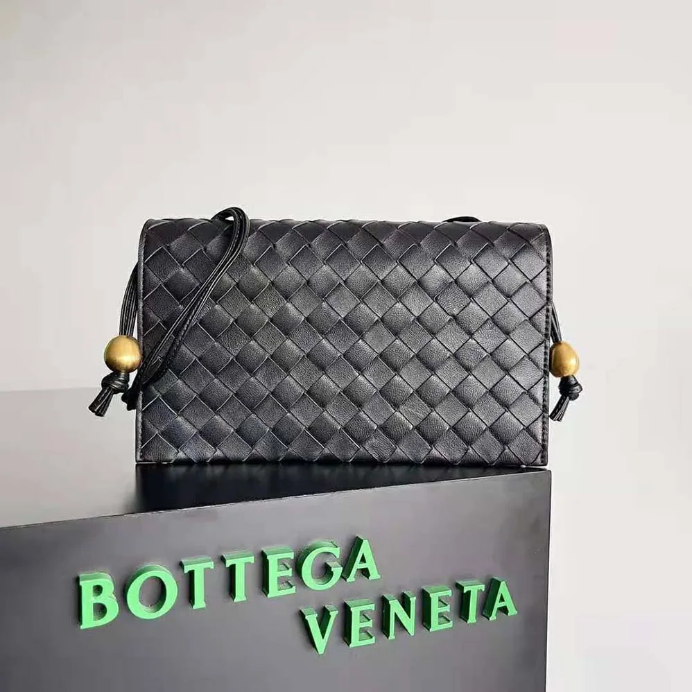 Bottega Veneta Trio Pouch On Strap Mini Intrecciato Leather Shoulder Bag for Women in Black Bottega Veneta Trio Pouch On Strap Mini Intrecciato Leather Shoulder Bag for Women in Black