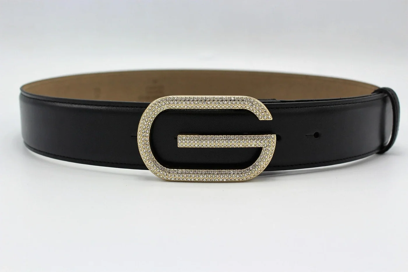 G Diamond Gold Buckle Leather Belt