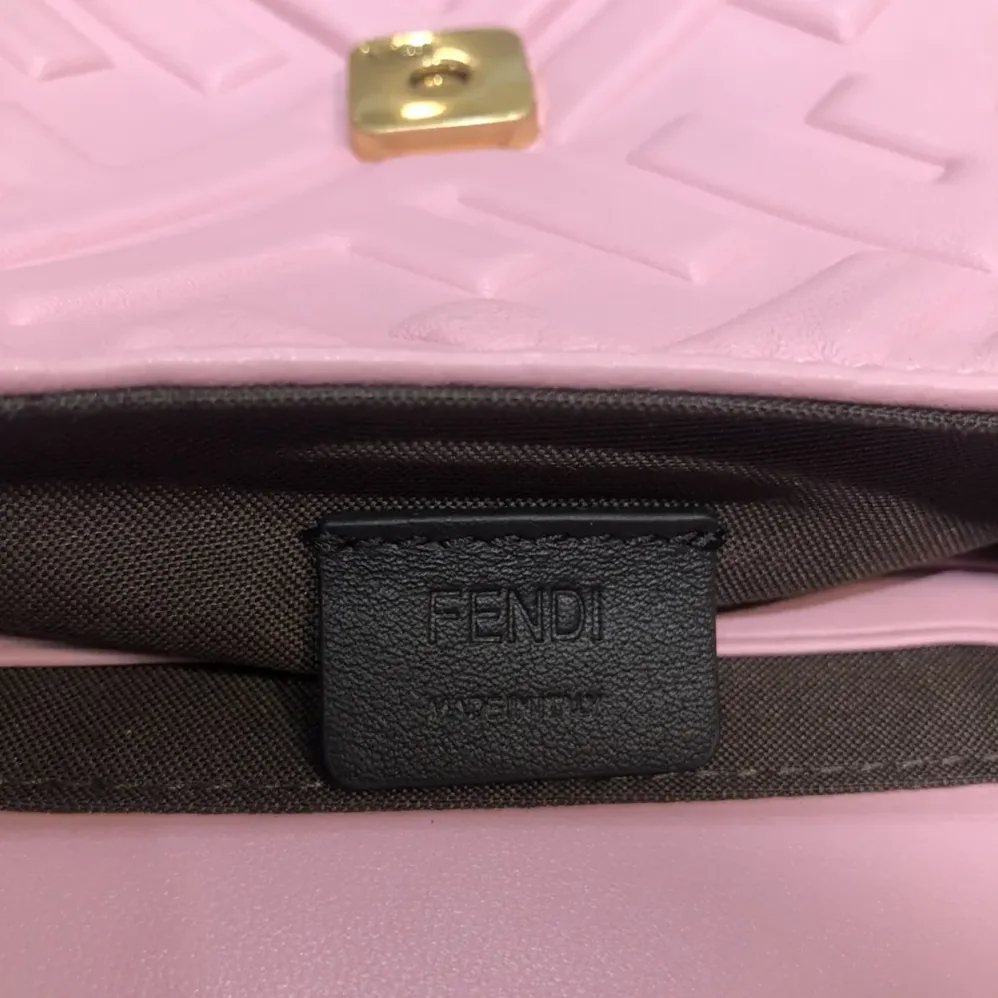 Fendi Baguette Mini Pink Nappa Leather Bag with FF Motif for Women