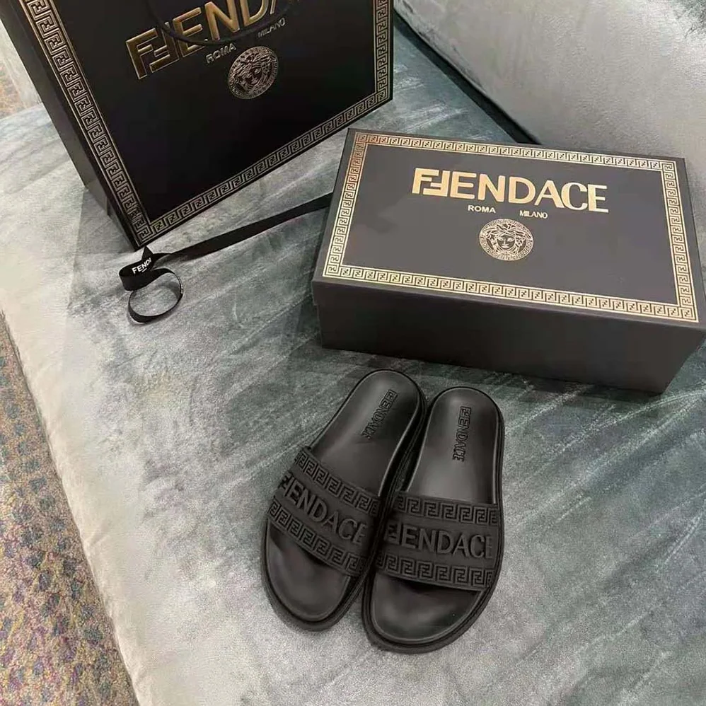 Versace Fendace Logo Sliders for Unisex in Black