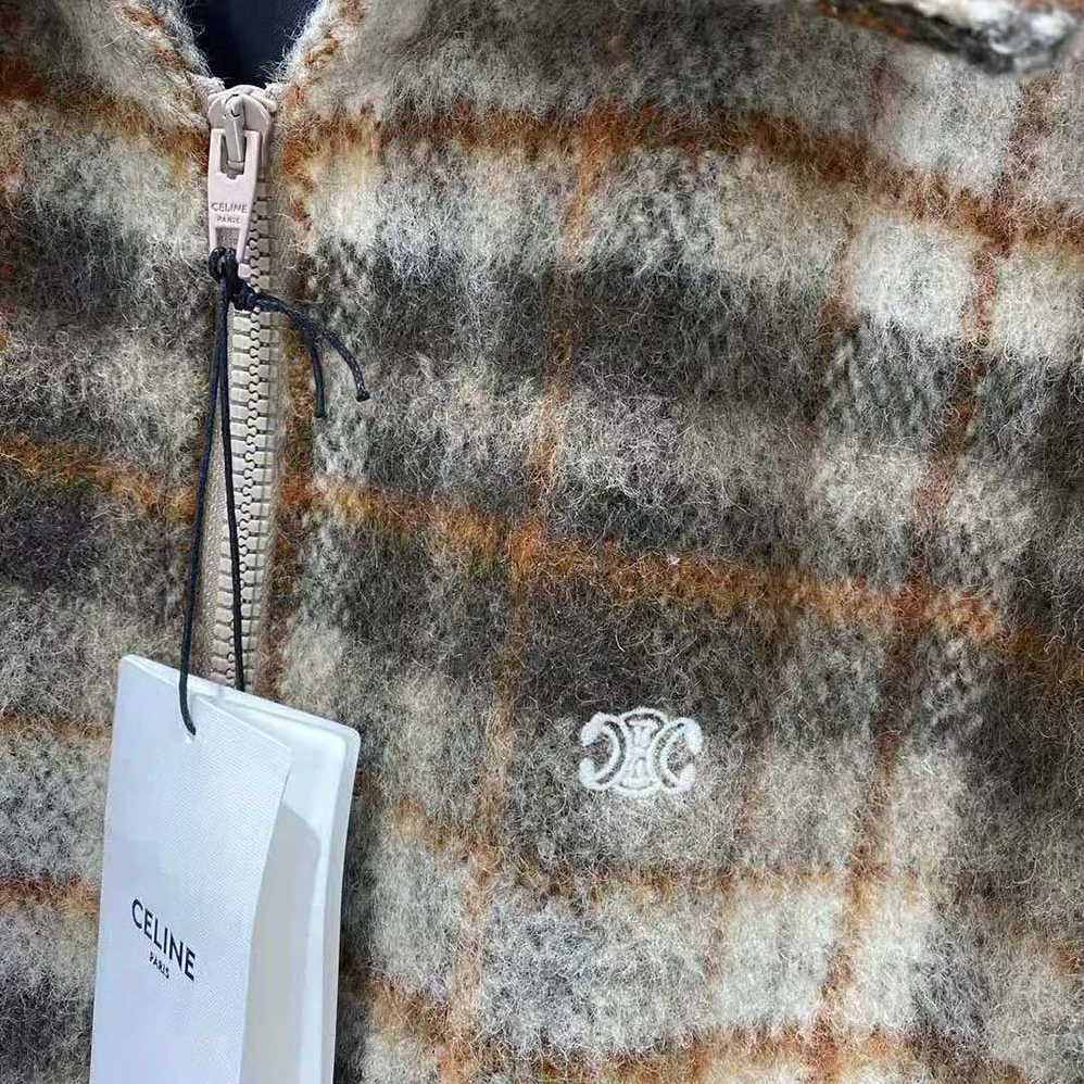 Celine Loose Teddy Jacket in Brushed Checked Tweed for Men Celine Loose Teddy Jacket in Brushed Checked Tweed for Men