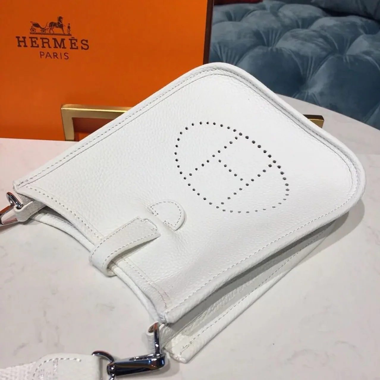 Hermes Evelyne II TPM Bag White Silver Toned Hardware /