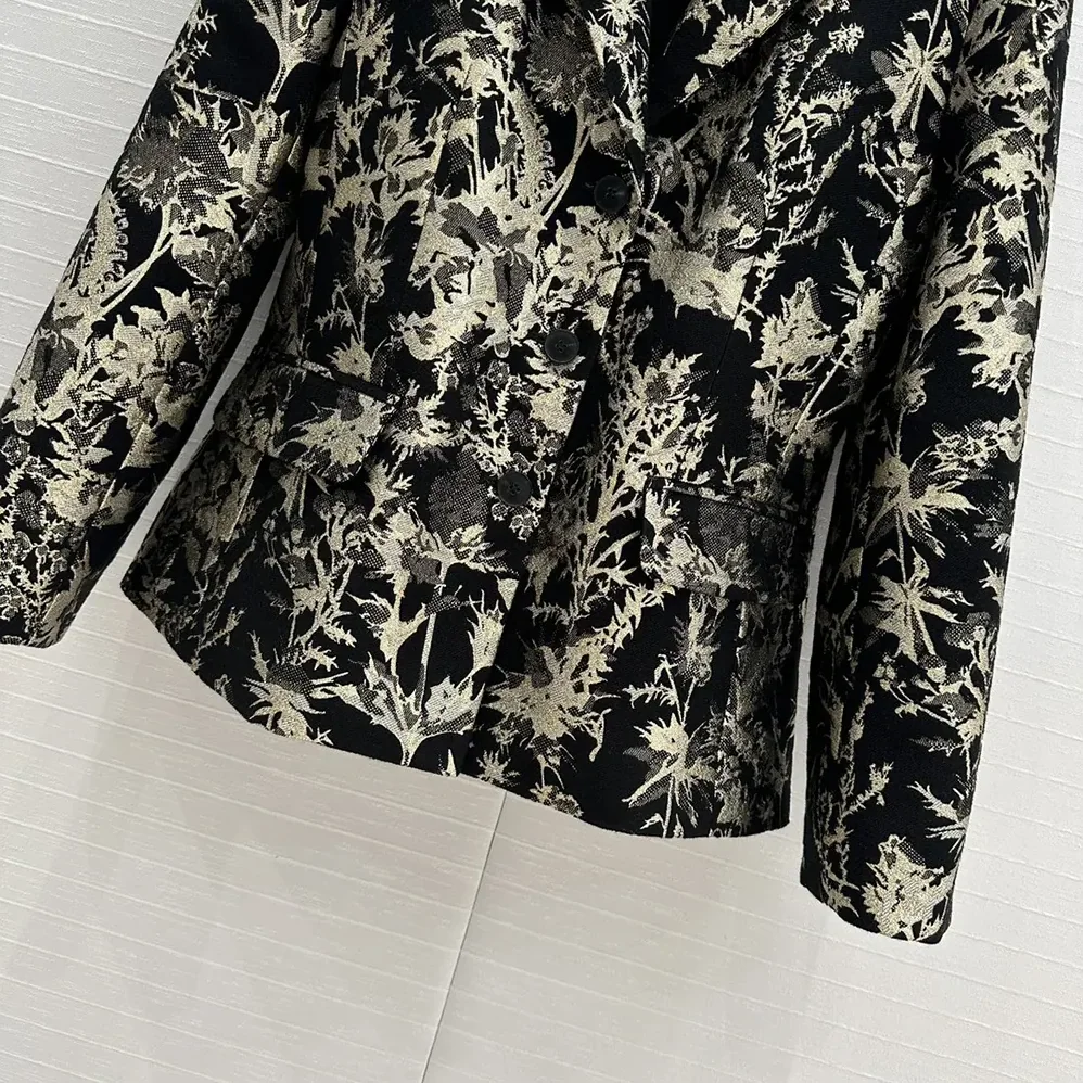 Dior Fitted Jacket Black Technical Fabric with Gold-Tone Dior Chardons Motif in Metallic Thread for Women