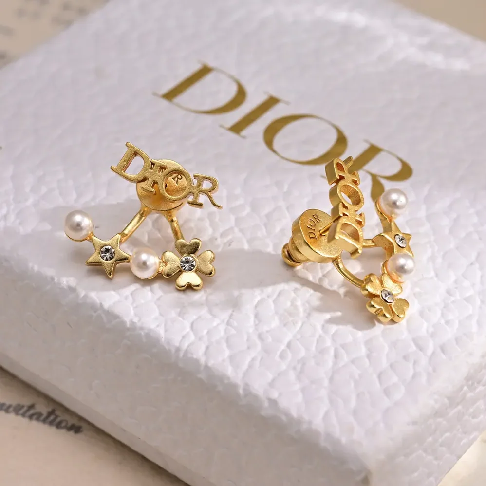 Dior Tribales Earrings Gold-Finish Metal with White Resin Pearls and Silver for Women in Tone Crystals