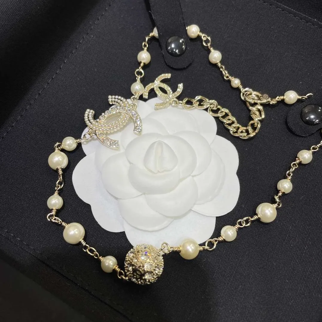 Chanel Round Crystal Pearl Necklace Gold