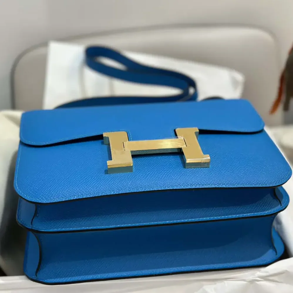 Hermes Constance 24 Bag Epsom Leather for Women in Blue/Gold Hermes Constance 24 Bag Epsom Leather for Women in Blue/Gold