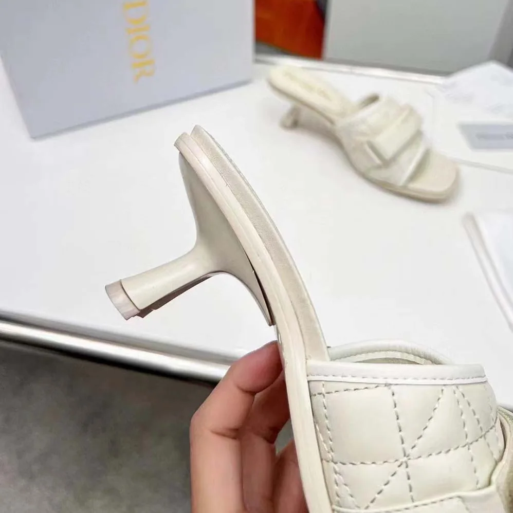 Dior Dio(r)evolution Heeled Slide White Quilted Cannage Calfskin for Women