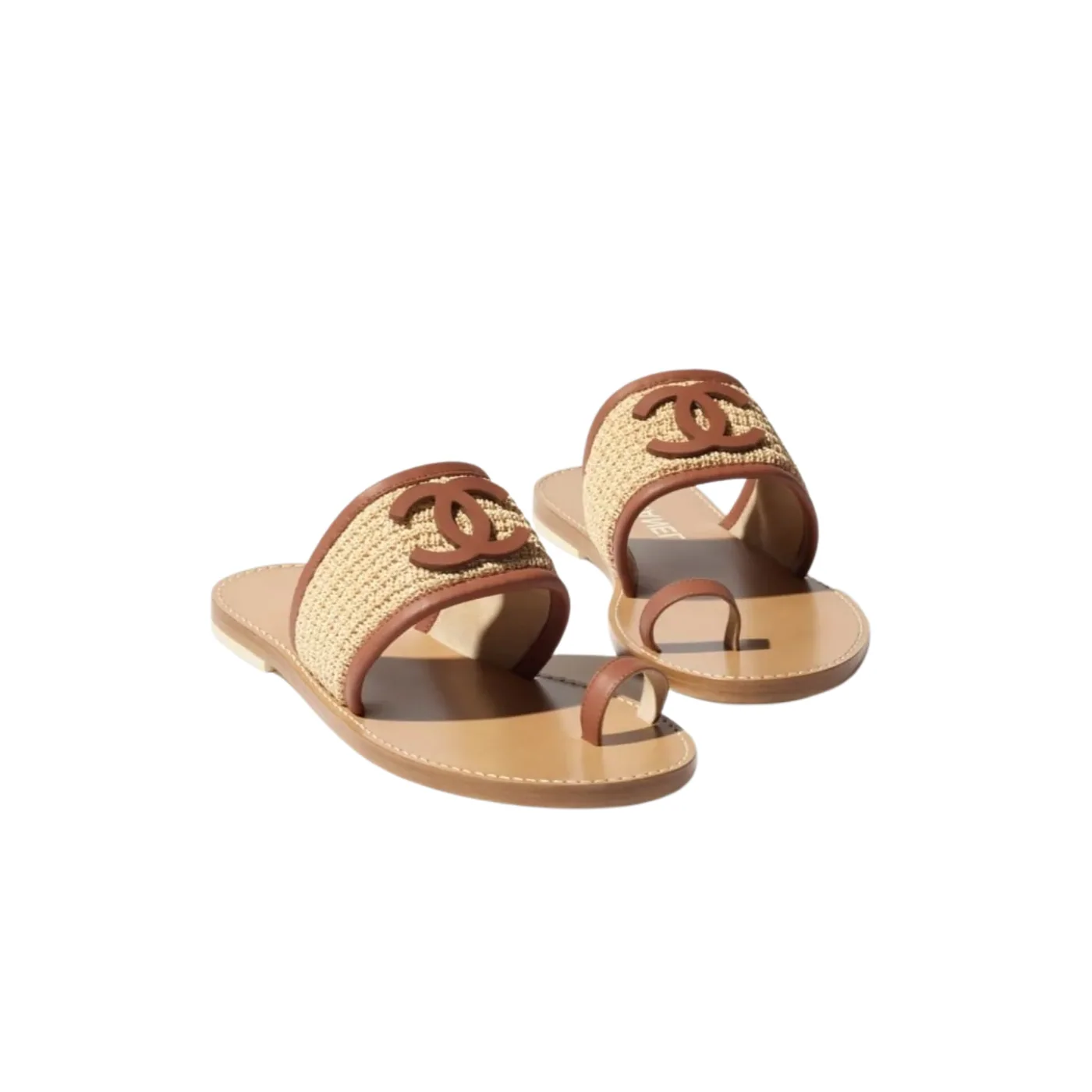 Chanel Mules Beige/ Brown Raffia --U7241