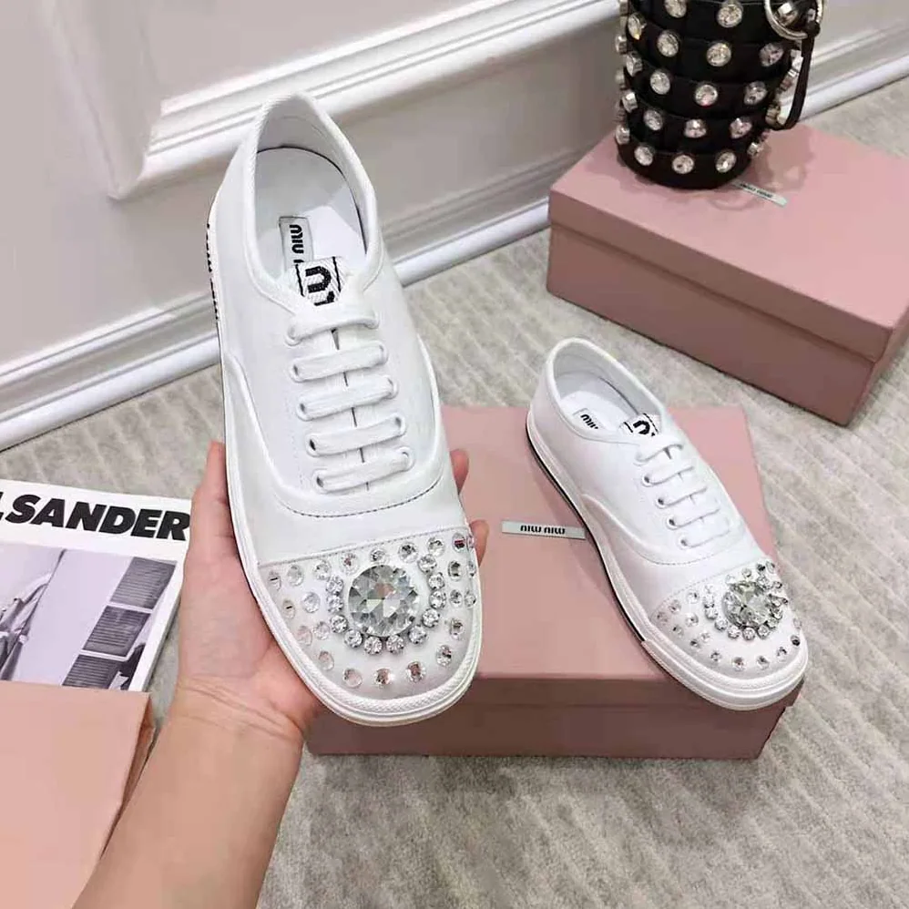 Miu Miu Cotton Gabardine Sneakers for Women in White Miu Miu Cotton Gabardine Sneakers for Women in White