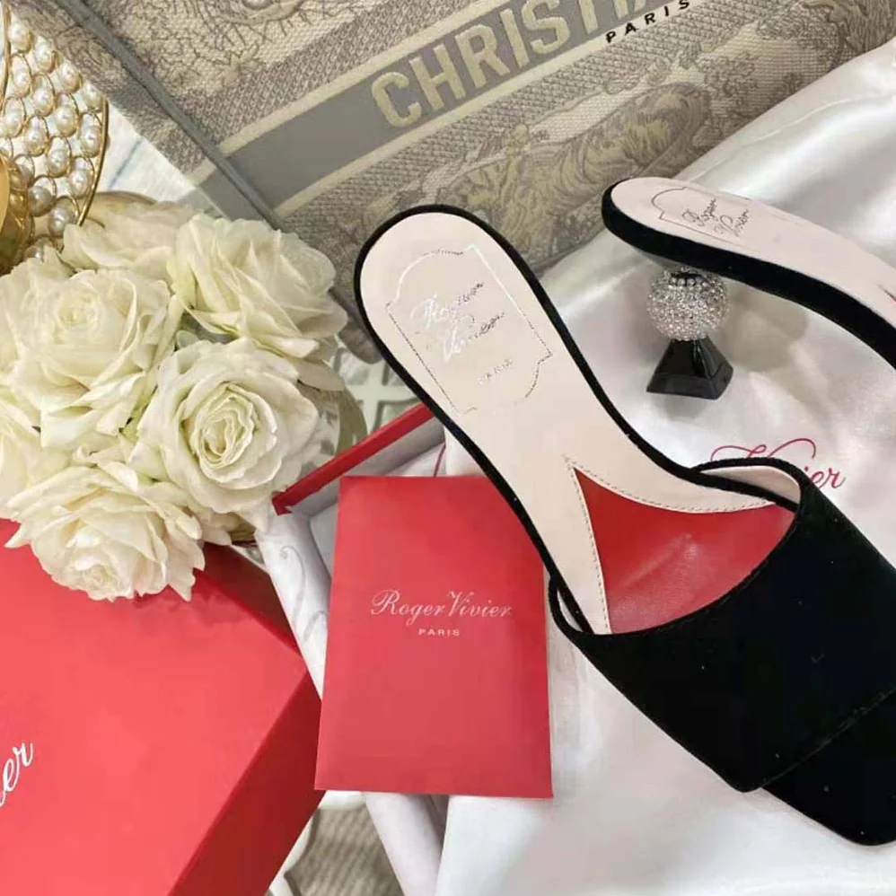Roger Vivier Marlene Strass Mules in Suede for Women in Black Roger Vivier Marlene Strass Mules in Suede for Women in Black