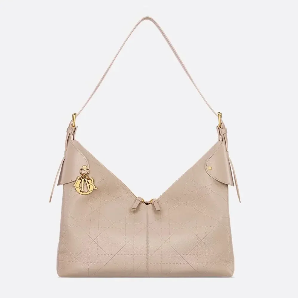 Dior Large Dior Voyage Bag Powder Beige Flat Macrocannage Grained Calfskin for Women