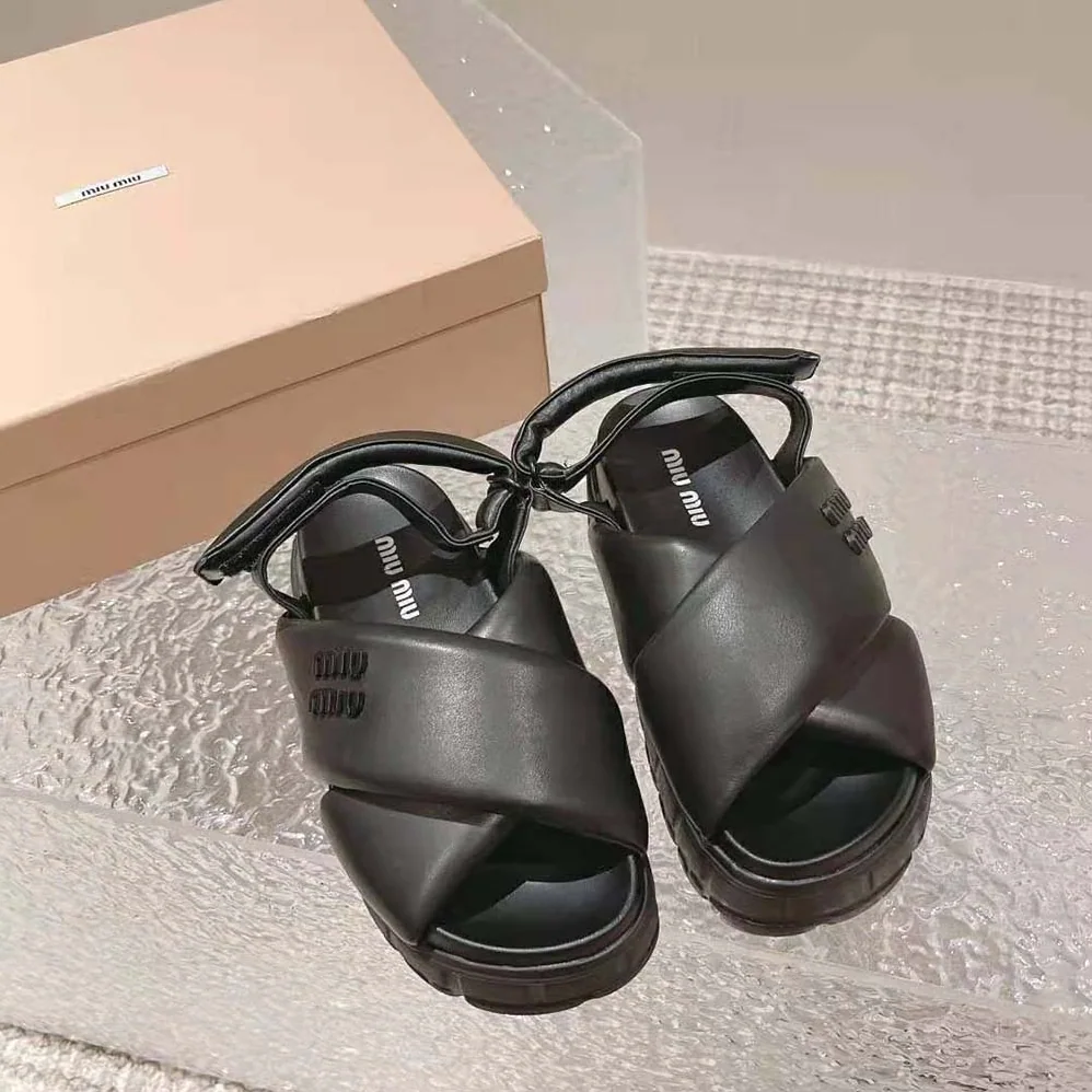 Miu Miu Sporty Nappa Leather Sandals for Women in Black Miu Miu Sporty Nappa Leather Sandals for Women in Black