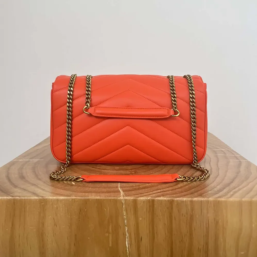 Saint Laurent YSL Loulou Medium in Matelasse Lambskin for Women in Orange Saint Laurent YSL Loulou Medium in Matelasse Lambskin for Women in Orange