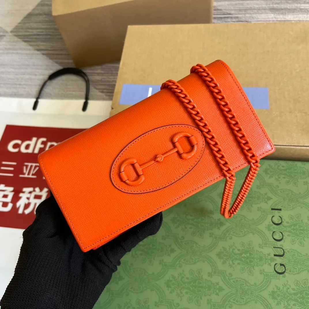 GG Horsebit 1955 Wallet With Chain Orange/Green 1AAJ8 7519 /