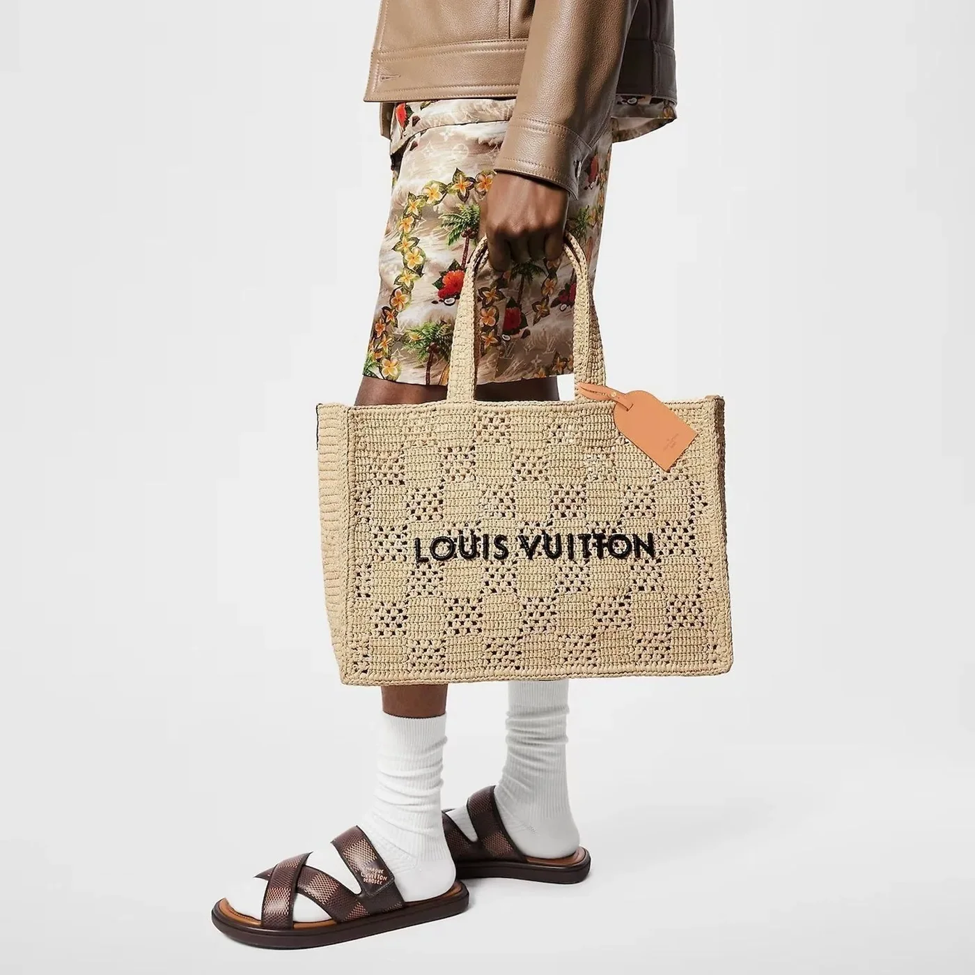 Louis Vuitton Summer Shopper MM Tote Bag / Natural Beige Raffia Gold Hardware