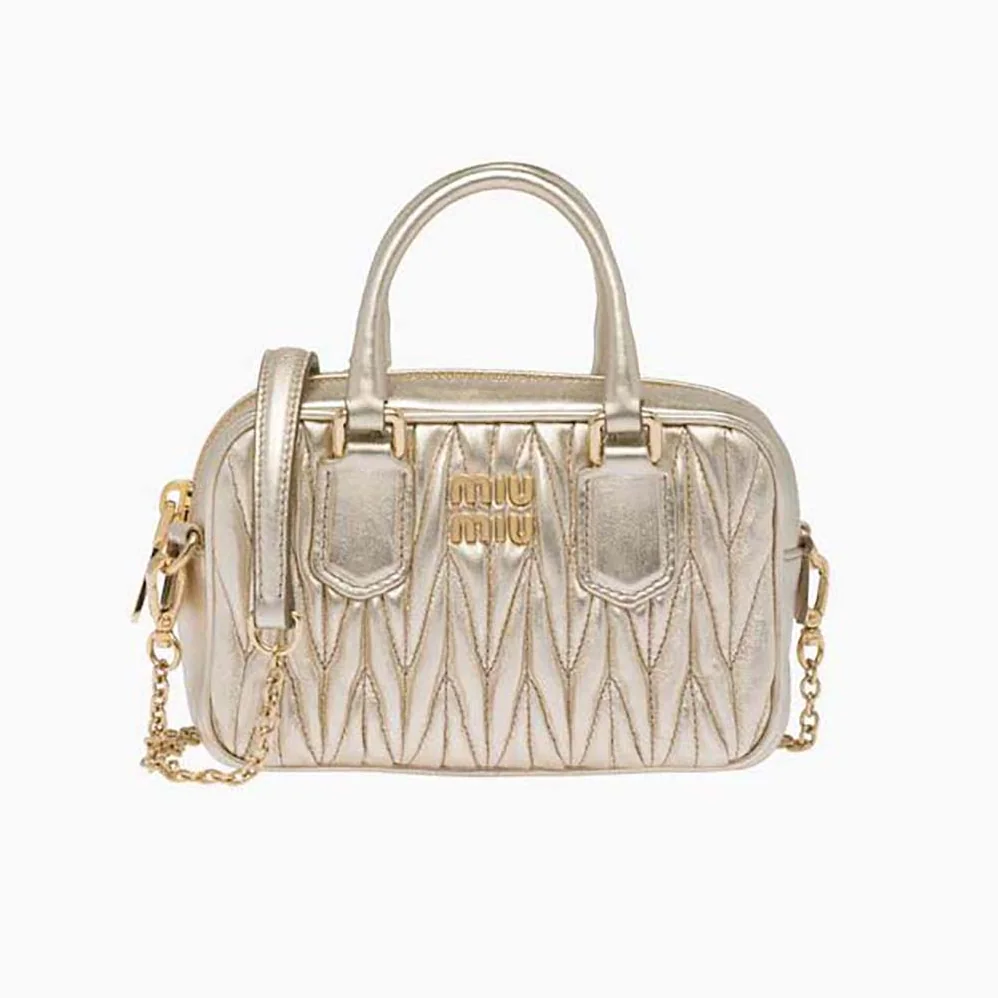 Miu Miu Matelassé Nappa Leather Top-Handle Mini-Bag for Women in Gold