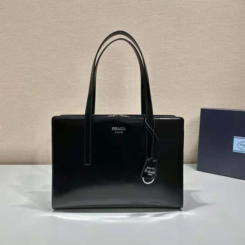 Prada Re-Edition 1995 Brushed-Leather Medium Handbag for Women in Black