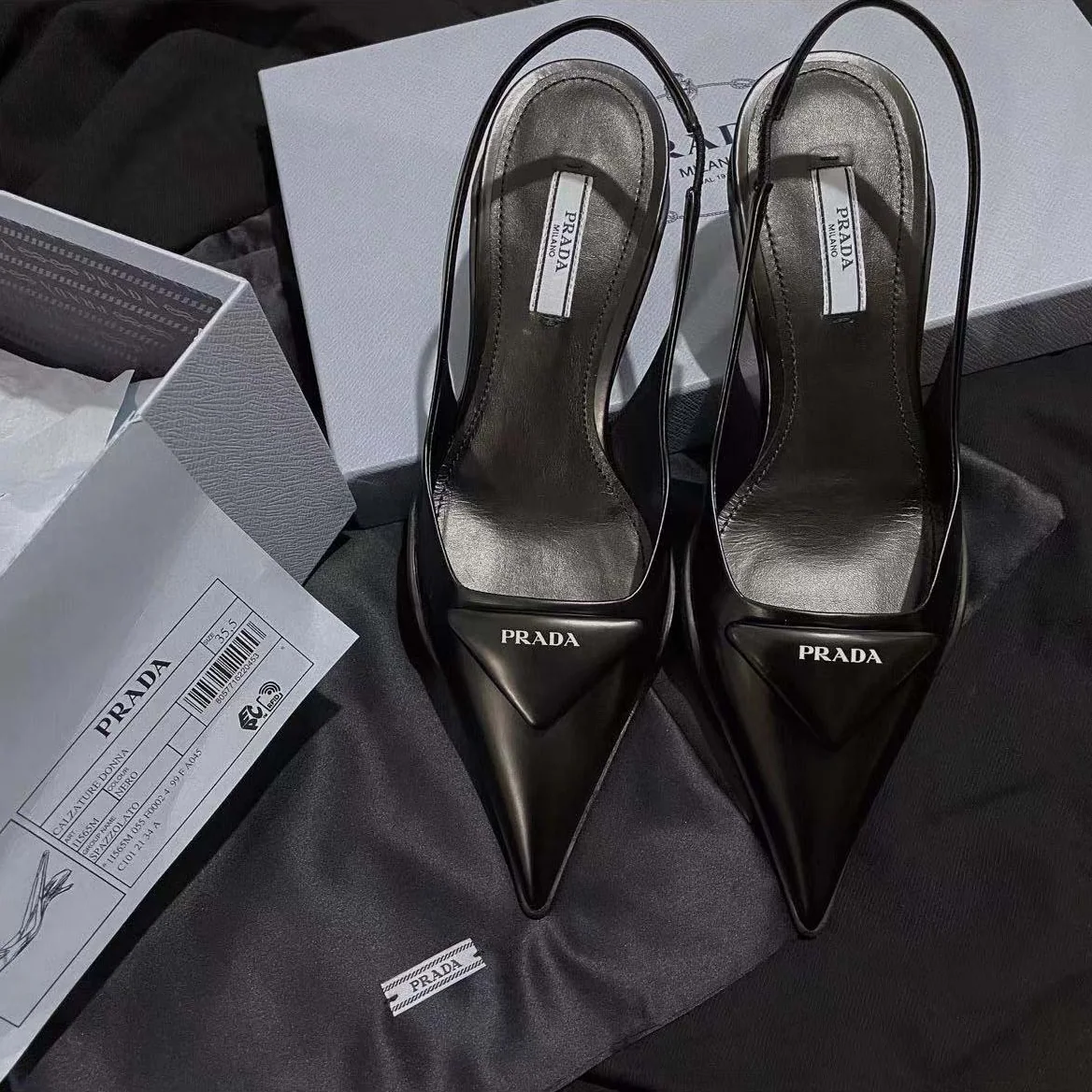 Prada Brushed Leather Slingback Pumps for Women in Black Prada Brushed Leather Slingback Pumps for Women in Black