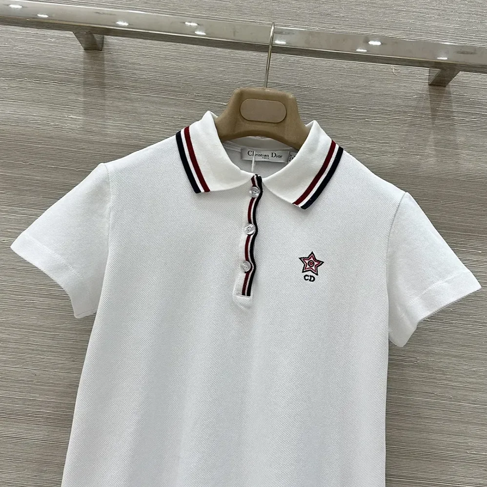 Dior Vibe Polo Shirt White Cotton-Blend Jersey with Three for Women in Tone Signature Dior Vibe Polo Shirt White Cotton-Blend Jersey with Three for Women in Tone Signature